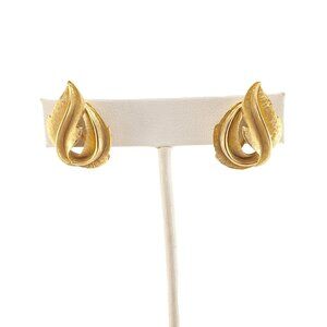 Trifari Vintage Gold-Tone Clip On Earrings With Leaf Motif Design